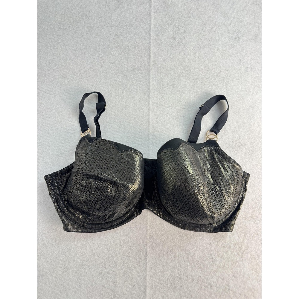 Cacique Balconette Bra Womens 40DDD Black Lightly Lined Metallic Underwire